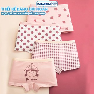 Combo 4 Quần Lót Bé Gái Dáng Đùi Hoạ Tiết Dễ Thương, Quần Lót Trẻ Em Cotton Cao Cấp ZANABRA L8001