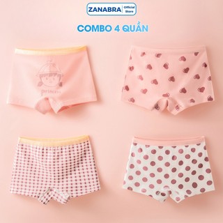 Combo 4 Quần Lót Bé Gái Dáng Đùi Hoạ Tiết Dễ Thương, Quần Lót Trẻ Em Cotton Cao Cấp ZANABRA L8001