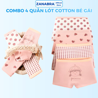 Combo 4 Quần Lót Bé Gái Dáng Đùi Hoạ Tiết Dễ Thương, Quần Lót Trẻ Em Cotton Cao Cấp ZANABRA L8001