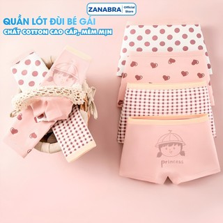 Combo 4 Quần Lót Bé Gái Dáng Đùi Hoạ Tiết Dễ Thương, Quần Lót Trẻ Em Cotton Cao Cấp ZANABRA L8001