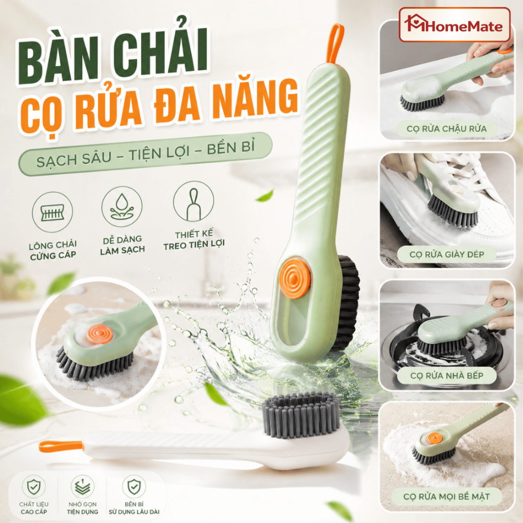 Bàn Chải Cọ Rửa Đa Năng HomeMate 3 Trong 1 Có Bình Chứa Nước Giặt, Bàn Chải Chà Giày Giặt Đồ Cọ Sàn Tiện Lợi
