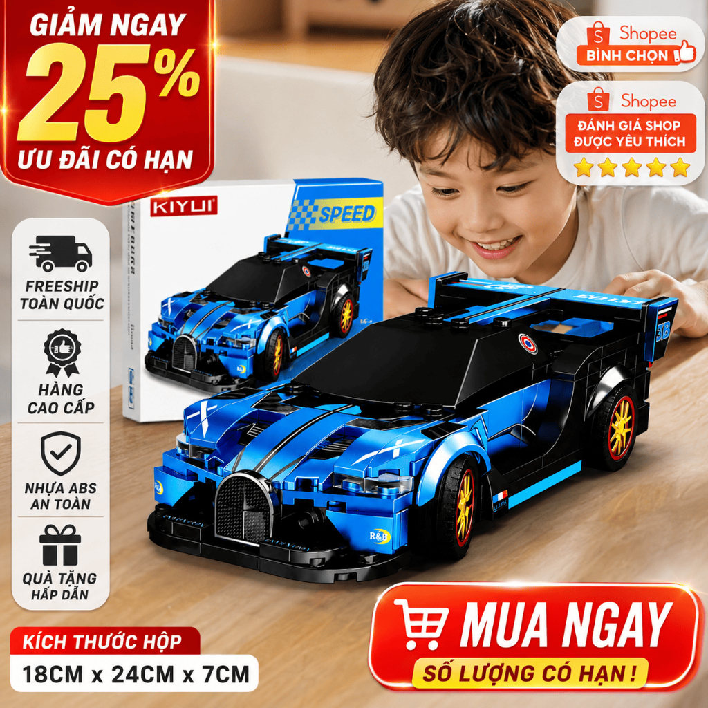 Đồ Chơi Cho Bé Xe Đua Lắp Ráp 292 Mảnh Siêu Xe Thể Thao Đồ Chơi STEM