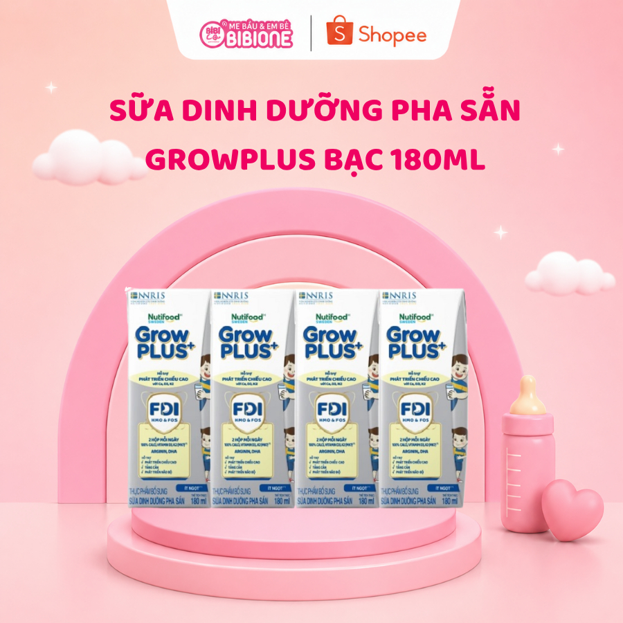 [GrowPLUS+ Bạc ] Thùng 24 hộp Sữa Bột Pha Sẵn Nutifood Sweden GrowPLUS+ Bạc 110/180ml - BibiOne