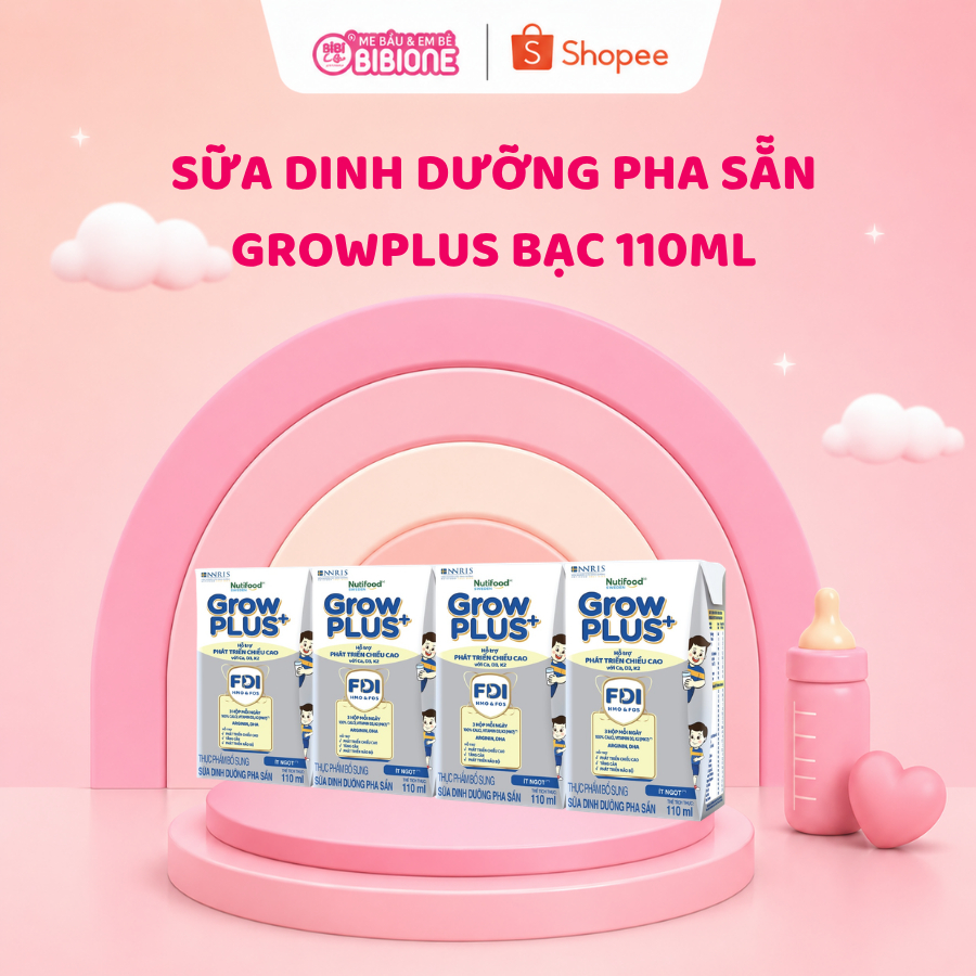 [GrowPLUS+ Bạc ] Thùng 24 hộp Sữa Bột Pha Sẵn Nutifood Sweden GrowPLUS+ Bạc 110/180ml - BibiOne