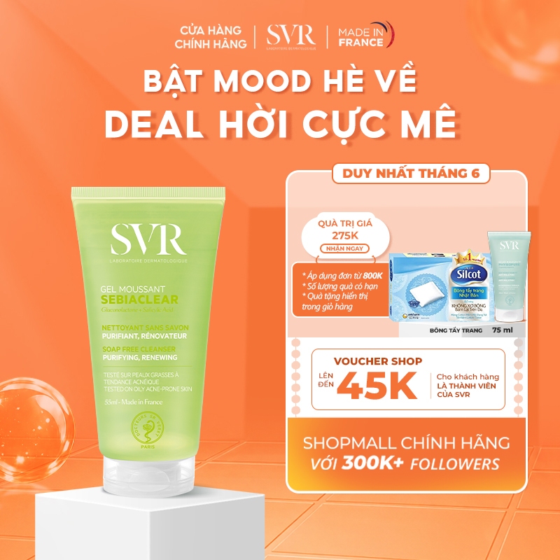 [HB GIFT 3] Gel rửa mặt cho da dầu mụn, không chứa xà phòng SVR Sebiaclear Gel Moussant 55ML