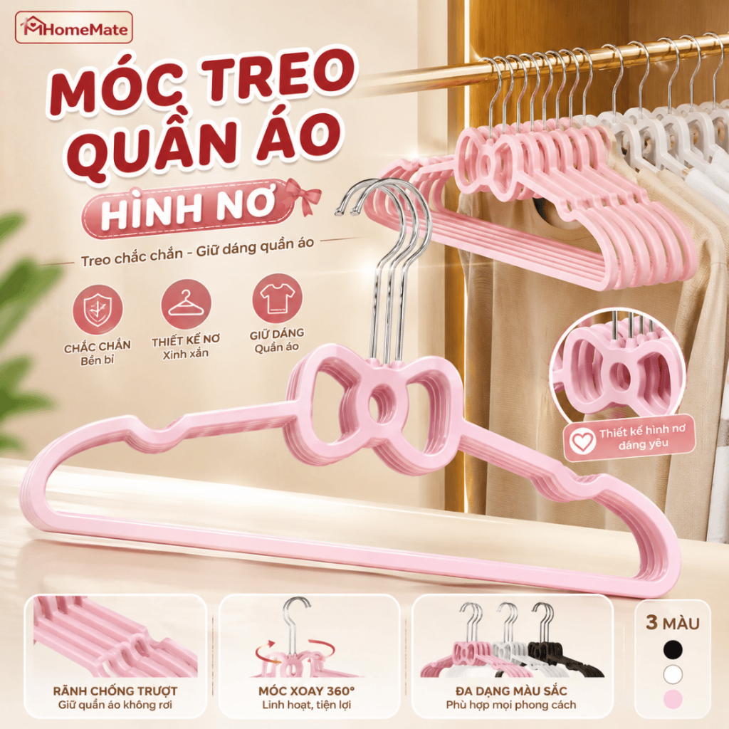 Combo 50 Móc Treo Quần Áo Nhựa PP Dẻo Dai, Mắc Áo Có Rãnh Chống Trượt, Treo Váy 2 Dây Tiện Lợi