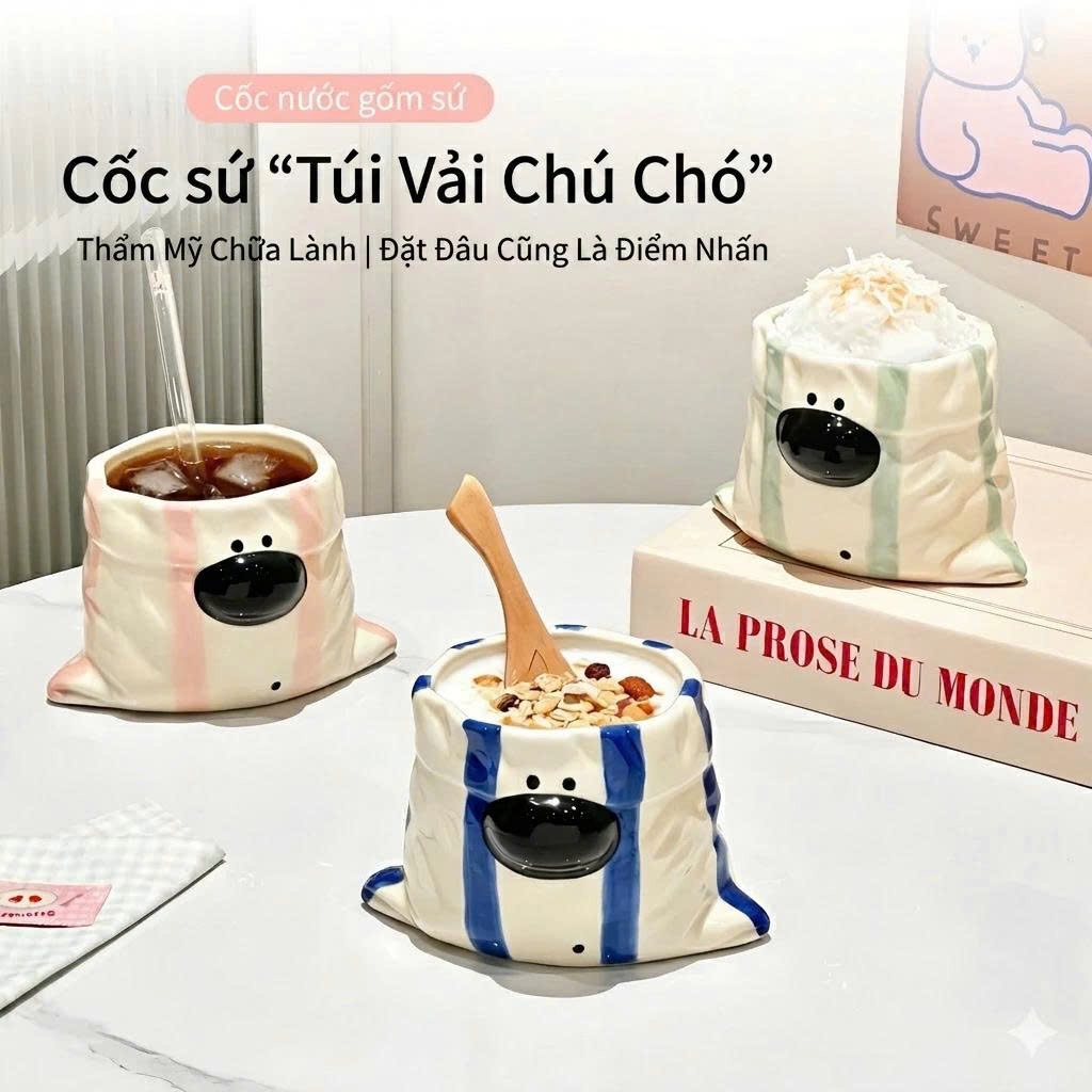 [ Gốm sứ ] Ly Nước Hình Cún Cute Mini – Thiết Kế Đáng Yêu, Trang Trí Bàn Làm Việc, Quà Tặng Hot 2026