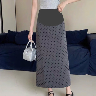 [Nhà Moom] Chân Váy Dài Chấm Bi cho Mẹ Bầu dáng xuông, xẻ chân + có đáp bụng mềm