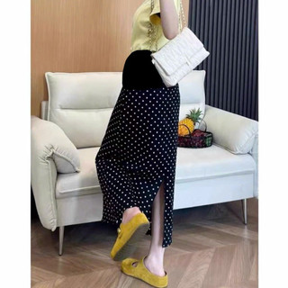 [Nhà Moom] Chân Váy Dài Chấm Bi cho Mẹ Bầu dáng xuông, xẻ chân + có đáp bụng mềm