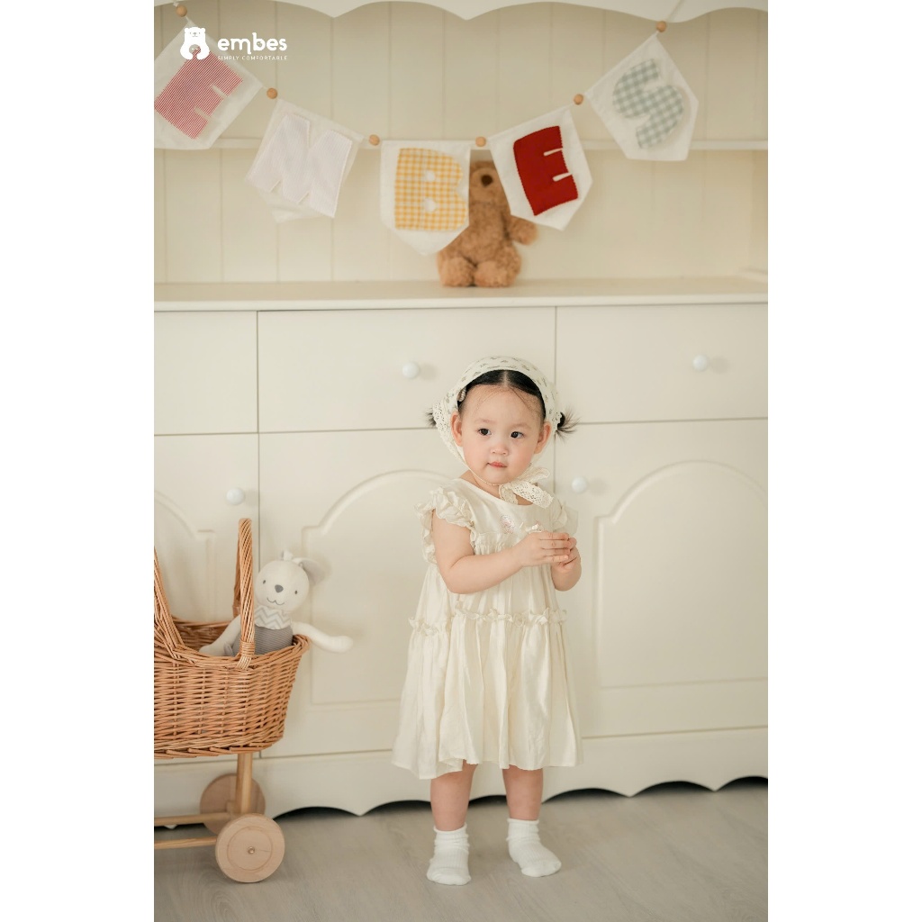 Váy Cho Bé Embes, Combo 2 Váy Viền Ren Hình Thêu Họa Tiết Chất Cotton Mềm Mại Cho Bé Size Từ 8-18kg