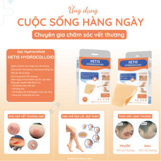 [Bao Bì Mới] Hộp 5 Miếng Gạc Hydrocolloid Hetis 5x5cm Hút Dịch Giảm Sẹo Cho Bé