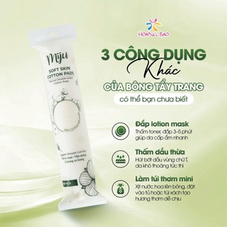 [ Mua 4 Tặng 1] Bông Tẩy Trang Miju 100% Cotton Siêu Dai , Mềm Mịn , Không Xơ Bông, tiết kiệm nước tẩy trang
