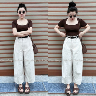 (Tặng Kèm Đai) BIGSIZE 45-75kg, Quần baggy nữ 90-92cm chất Kaki Nhật L1, Quần ống rộng thời trang Chathimy (M048 )