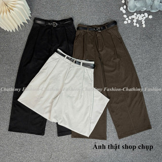 (Tặng Kèm Đai) BIGSIZE 45-75kg, Quần baggy nữ 90-92cm chất Kaki Nhật L1, Quần ống rộng thời trang Chathimy (M048 )