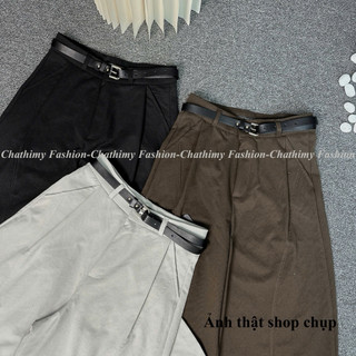 (Tặng Kèm Đai) BIGSIZE 45-75kg, Quần baggy nữ 90-92cm chất Kaki Nhật L1, Quần ống rộng thời trang Chathimy (M048 )