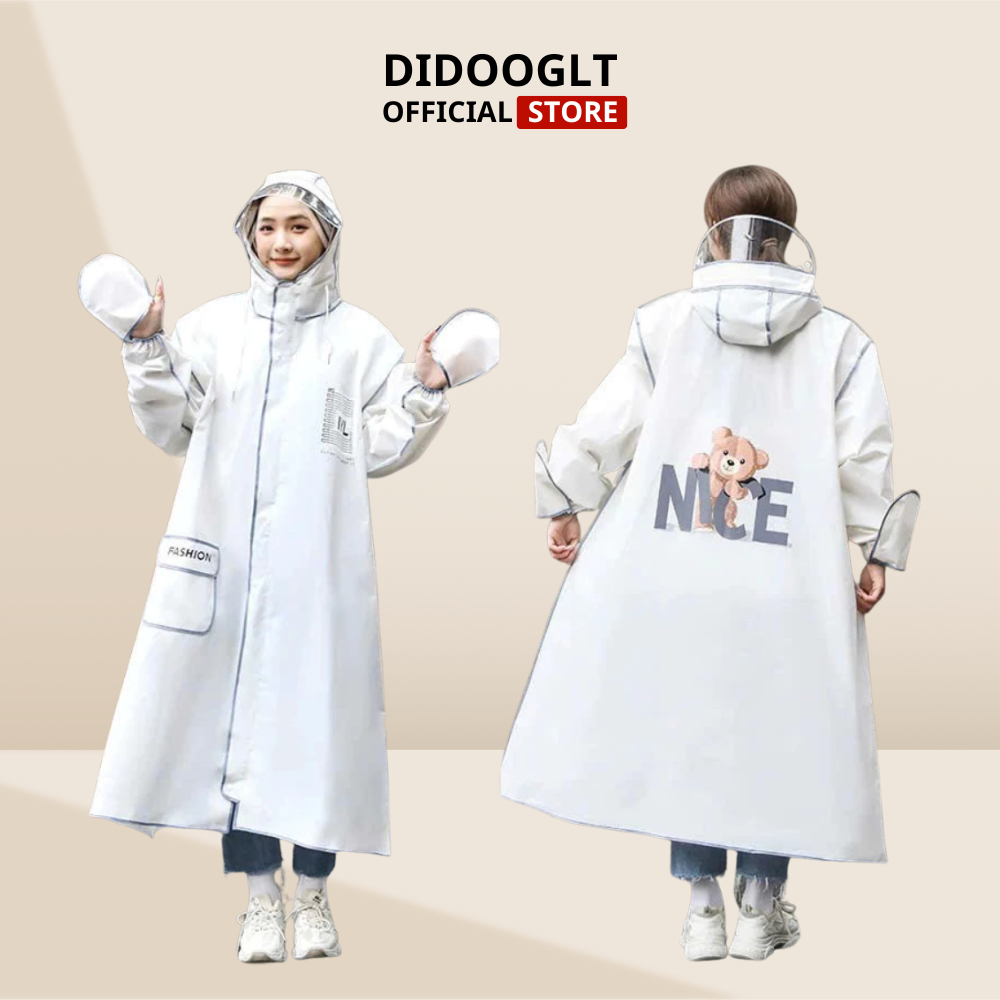 Áo Mưa Thời Trang Didooglt In Hình Gấu Nice Màu Sắc Dễ Thương Có Kính Chắn Nước Kèm Khoá Kéo Tiện Lợi