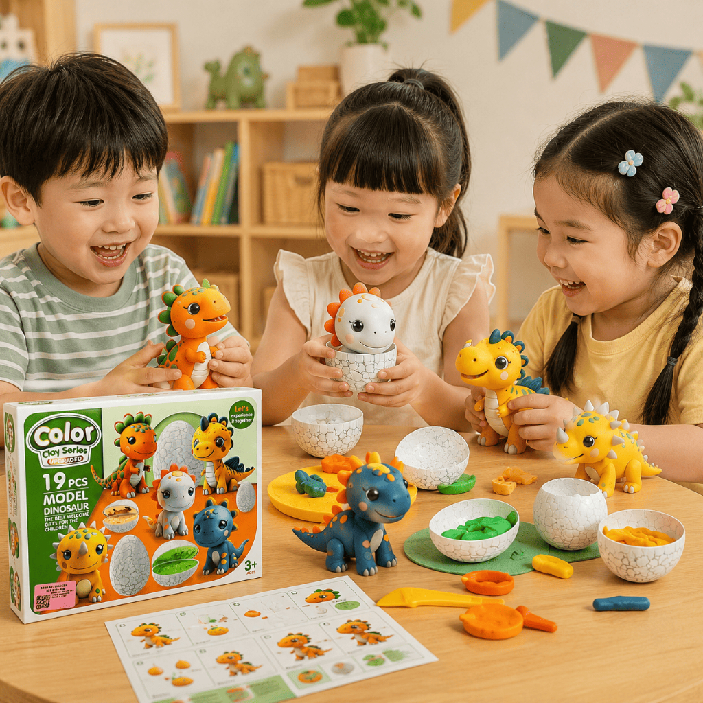 Bộ Đồ Chơi Đất Nặn Khủng Long 19 Chi Tiết An Toàn Cho Bé, Đồ Chơi Sáng Tạo Phát Triển Tư Duy