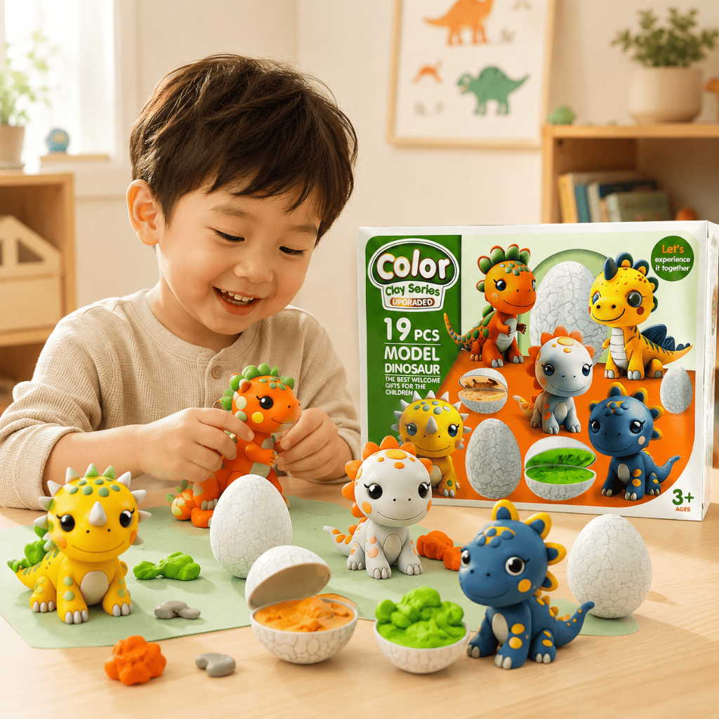 Bộ Đồ Chơi Đất Nặn Khủng Long 19 Chi Tiết An Toàn Cho Bé, Đồ Chơi Sáng Tạo Phát Triển Tư Duy