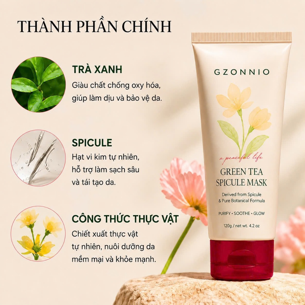 GZONNIO Green Tea Spicule Mask 120g | Làm Sạch Sâu - Tái Tạo Da - Hỗ Trợ Thu Nhỏ Lỗ Chân Lông