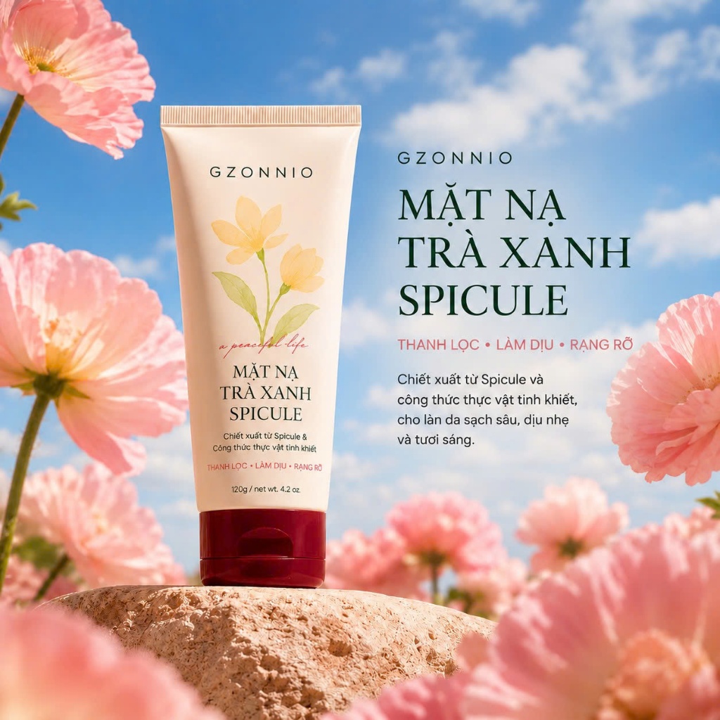 GZONNIO Green Tea Spicule Mask 120g | Làm Sạch Sâu - Tái Tạo Da - Hỗ Trợ Thu Nhỏ Lỗ Chân Lông