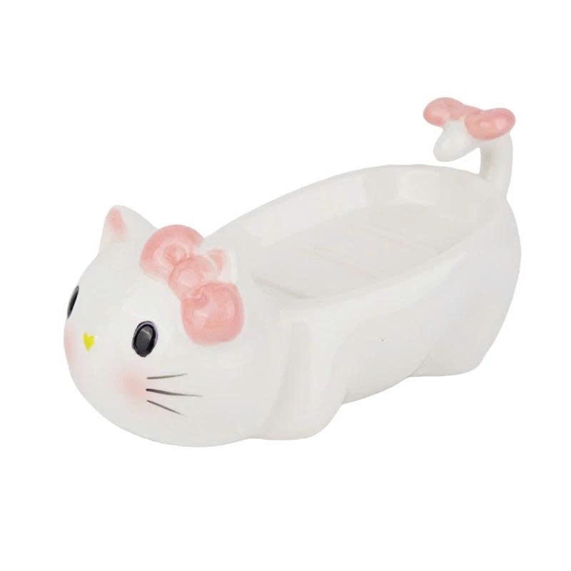 [Gốm Sứ]Khay Đựng Xà Phòng Hình Hello Kitty Cute – Thoát Nước Nhanh, Giữ Khô Sạch Cho Nhà Tắm