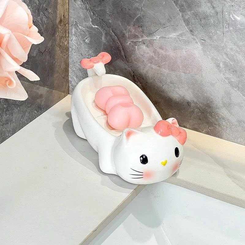 [Gốm Sứ]Khay Đựng Xà Phòng Hình Hello Kitty Cute – Thoát Nước Nhanh, Giữ Khô Sạch Cho Nhà Tắm