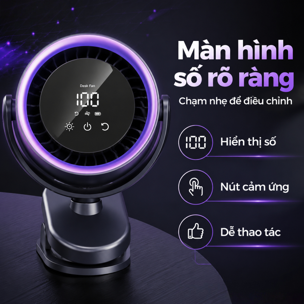 Quạt kẹp bàn - Quạt lưu thông không khí để bàn Pin 6000mAh Thời lượng pin 12 giờ - Bảo hành 12 tháng