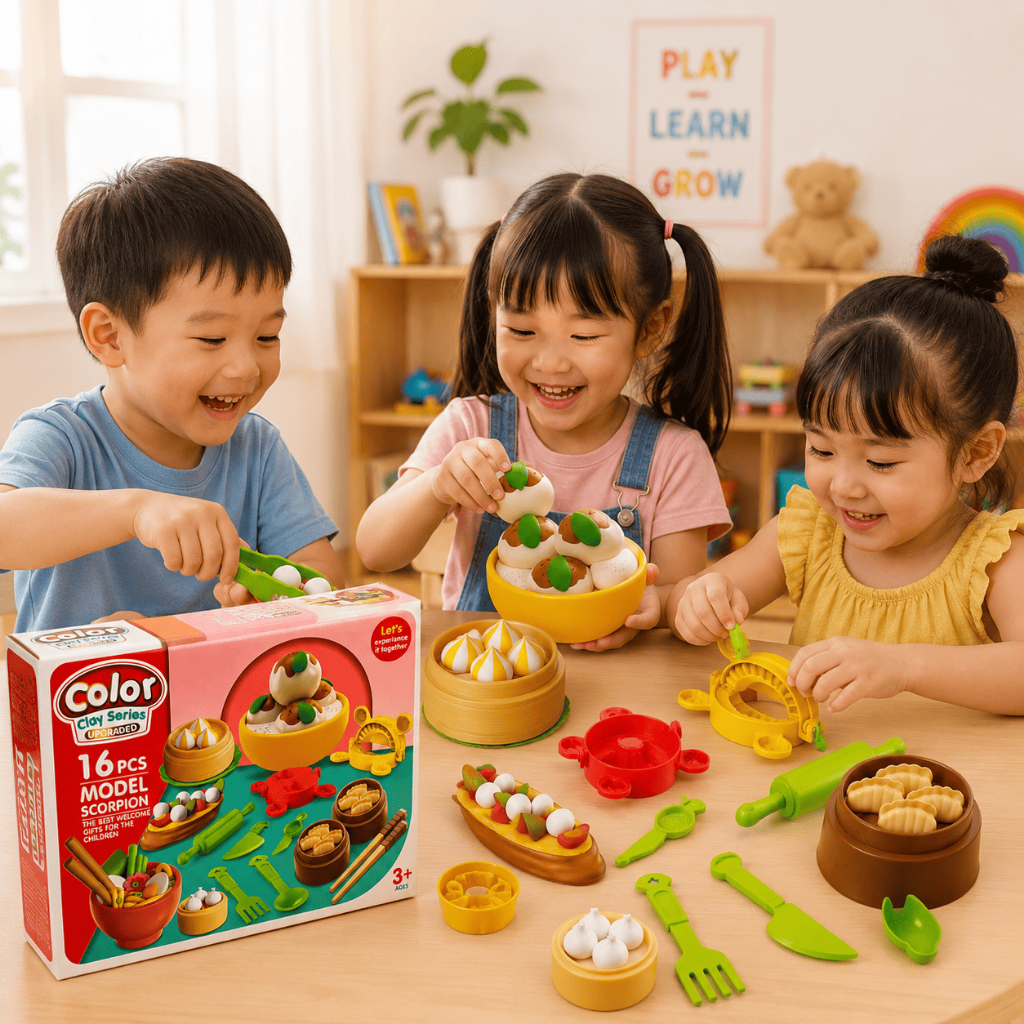 Bộ Đồ Chơi Đất Nặn Làm Dimsum 16 Chi Tiết Cho Bé, Khuôn Bánh Bao Há Cảo, Đồ Chơi Sáng Tạo
