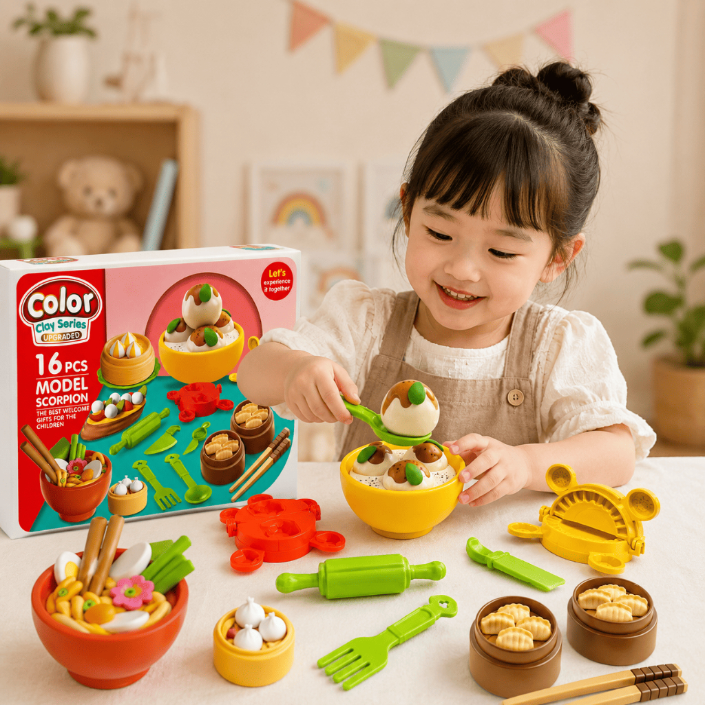 Bộ Đồ Chơi Đất Nặn Làm Dimsum 16 Chi Tiết Cho Bé, Khuôn Bánh Bao Há Cảo, Đồ Chơi Sáng Tạo