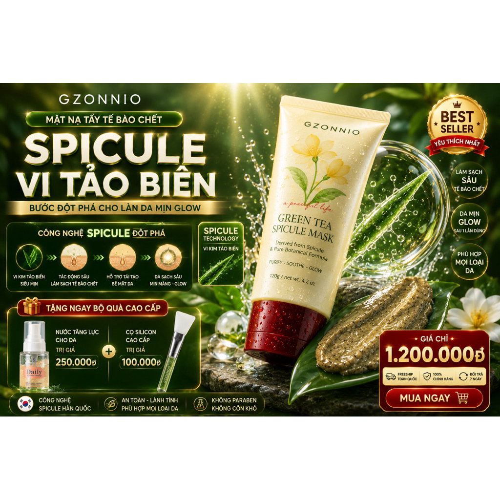 GZONNIO Green Tea Spicule Mask 120g | Làm Sạch Sâu - Tái Tạo Da - Hỗ Trợ Thu Nhỏ Lỗ Chân Lông