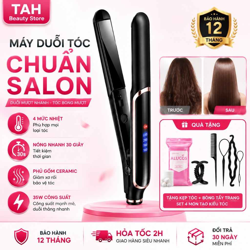 Máy Duỗi Tóc Koremi 3in1 Cao Cấp - Duỗi Thẳng, Uốn Cúp, Làm Xoăn Đa Năng, Chỉnh Nhiệt Độ