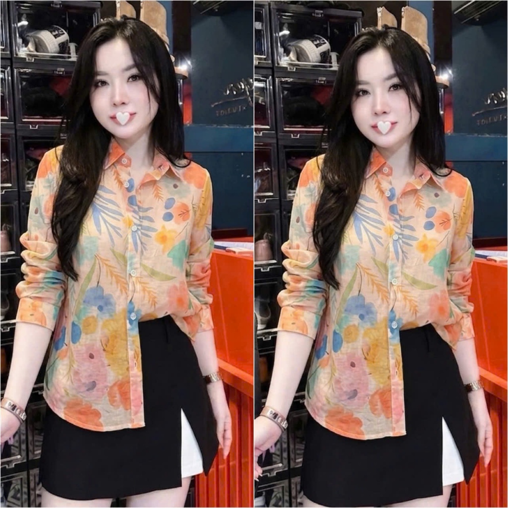 HT36. Áo Voan Tơ Hoa Tay Dài Size 40-70kg Chất Liệu Mềm Nhẹ Mát Hạn Chế Nhăn Phong Cách Thoải Mái