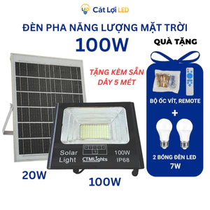 Đèn Pha Năng Lượng Mặt Trời 100W Vỏ Nhôm, Chống Nước, Siêu Sáng, Bảo Hành 2 Năm