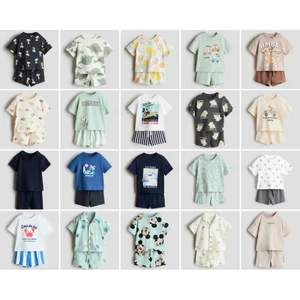 Set bộ quần áo cộc hè cotton polo bé trai HM Auth