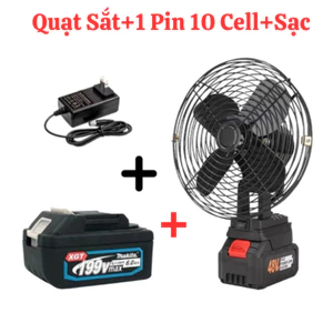 Quạt Tích Điện Mini Để Bàn-Pin 10 Cell Chuẩn Đế Pin 21V 2 Mức Gió, Sử Dụng 3-5 Tiếng, Kích Thước 8 Inch -Bảo Hàn