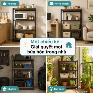 [Siêu rẻ] BMZAR Kệ sắt v lỗ đựng đồ đa năng Kệ Bếp Sắt + bảng gỗ Kệ sắt đa năng Mỗi tầng có thể chịu được tải trọng 20kg