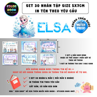[ IN TÊN THEO YÊU CẦU] Nhãn Vở Công chúa ELSA In Theo Yêu Cầu - Chống thấm nước - ColorBoom