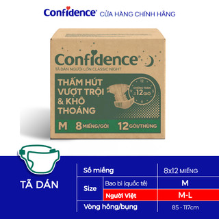 Mua 1 Tặng 3 Thùng 12 Gói Tã dán người lớn Confidence Thấm Hút Vượt Trội & Khô Thoáng M-L 8M/L-XL 7M