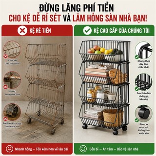 BMZAR Kệ xe đẩy sắt Có thể tháo rời Kệ Bếp Đa Năng sắt mắt lưới Kệ đựng đồ Có thể đặt rau và trái cây