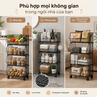 BMZAR Kệ xe đẩy sắt Có thể tháo rời Kệ Bếp Đa Năng sắt mắt lưới Kệ đựng đồ Có thể đặt rau và trái cây