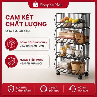 BMZAR Kệ xe đẩy sắt Có thể tháo rời Kệ Bếp Đa Năng sắt mắt lưới Kệ đựng đồ Có thể đặt rau và trái cây