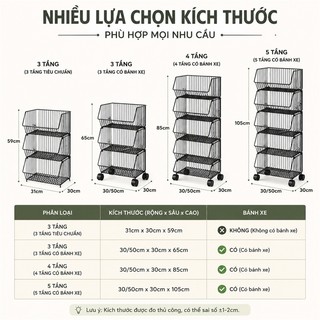 BMZAR Kệ xe đẩy sắt Có thể tháo rời Kệ Bếp Đa Năng sắt mắt lưới Kệ đựng đồ Có thể đặt rau và trái cây