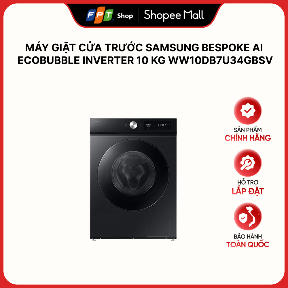 Máy giặt cửa trước Samsung BeSpoke AI Ecobubble Inverter 10 kg WW10DB7U34GBSV