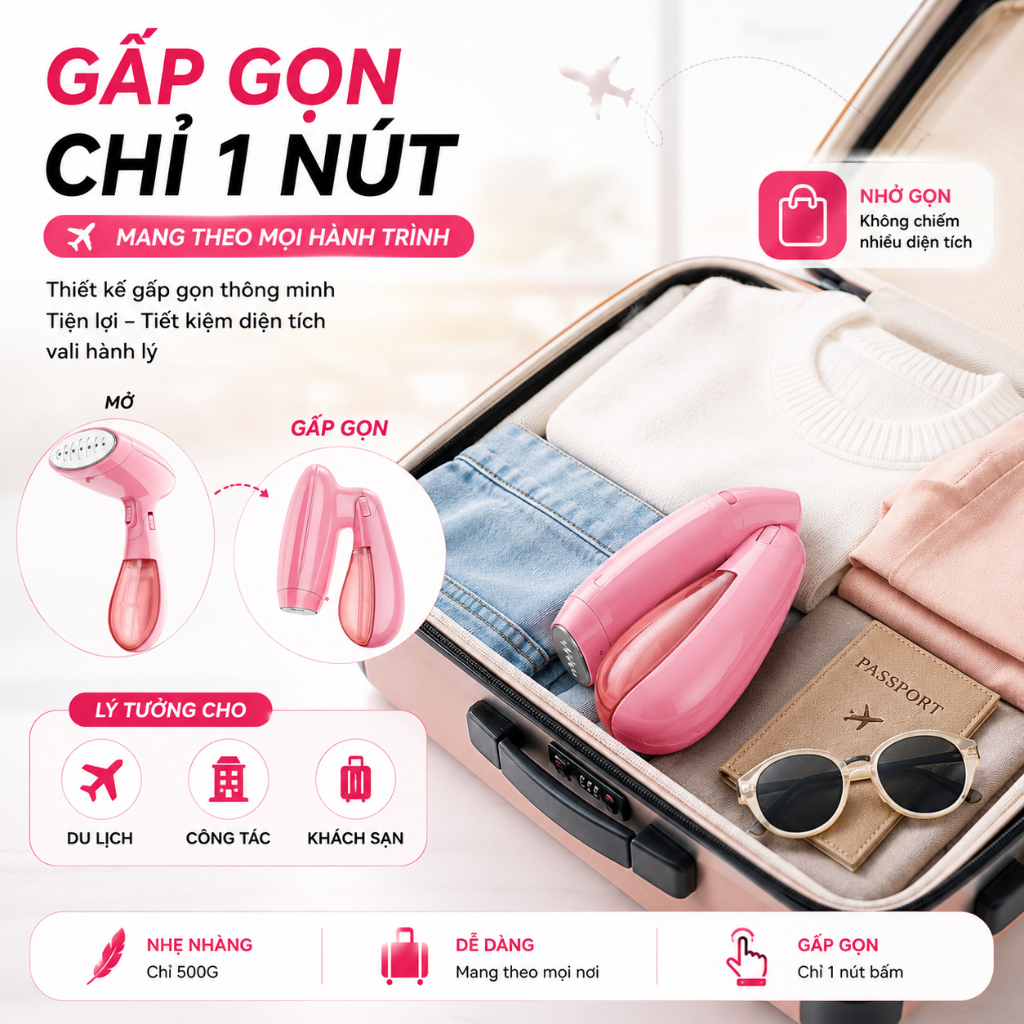 Bàn Ủi Hơi Nước Cầm Tay Cao Cấp 1550W - Hơi Nước Mạnh, Ủi Phẳng Nhanh, Không Hại Vải, Bảo Hành 24T