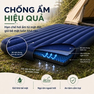 Nệm Hơi Tổ Ong Cao Cấp Gấp Gọn 1/2/3 Người, Chịu Lực 500kg, Êm Mềm Chống Ẩm, Tặng Bơm & Gối, Dùng Nhà/Cắm Trại