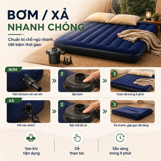 Nệm Hơi Tổ Ong Cao Cấp Gấp Gọn 1/2/3 Người, Chịu Lực 500kg, Êm Mềm Chống Ẩm, Tặng Bơm & Gối, Dùng Nhà/Cắm Trại