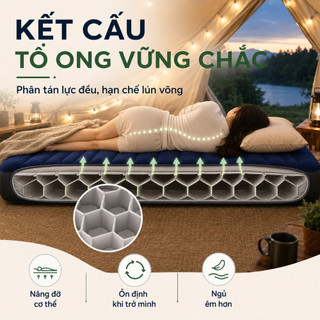 Nệm Hơi Tổ Ong Cao Cấp Gấp Gọn 1/2/3 Người, Chịu Lực 500kg, Êm Mềm Chống Ẩm, Tặng Bơm & Gối, Dùng Nhà/Cắm Trại