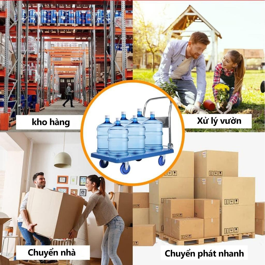Xe đẩy hàng Xe Đẩy  Gấp Gọn Đa Năng iện Lợi 4 bánh xe Tải trọng Lớn 600KG Mặt sàn sắt