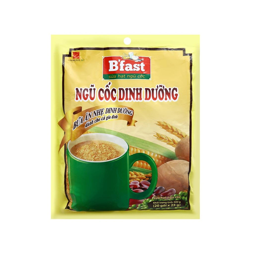 Ngũ Cốc Dinh Dưỡng B'fast Sữa Hạt Ngũ Cốc (Bịch 500g / 20 gói x 25g) - Bữa Ăn Nhẹ Cho Cả Gia Đình