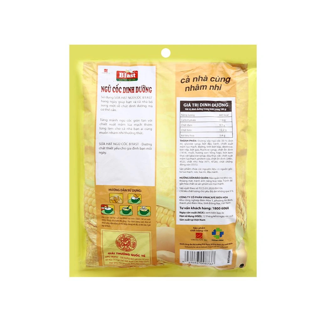 Ngũ Cốc Dinh Dưỡng B'fast Sữa Hạt Ngũ Cốc (Bịch 500g / 20 gói x 25g) - Bữa Ăn Nhẹ Cho Cả Gia Đình
